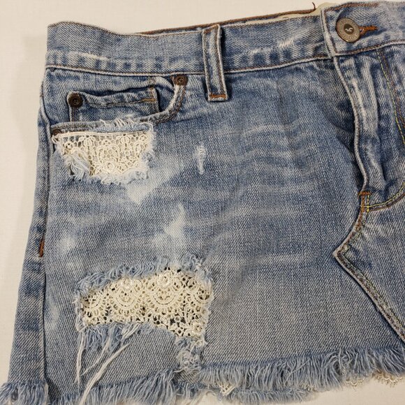 Hollister Y2K 90s Vintage Mini Skirt Denim Blue Distressed Junior Size 7 - Picture 6 of 11